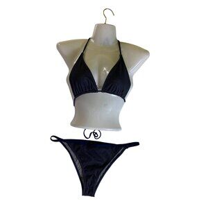 Navy Blue Halter Triangle Bikini XL Fashion Nova Sexy Denim Jean Look Y2K Beach